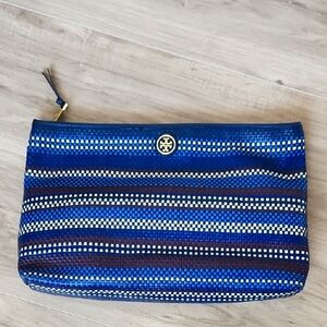 Tory Burch Blue Striped Jane Large clutch